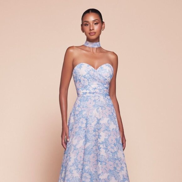 NEW LONG FORMAL STRAPLESS A-LINE FLORAL DRESS W/ SWEETHEART NECKLINE CD 7443 - Picture 4 of 9